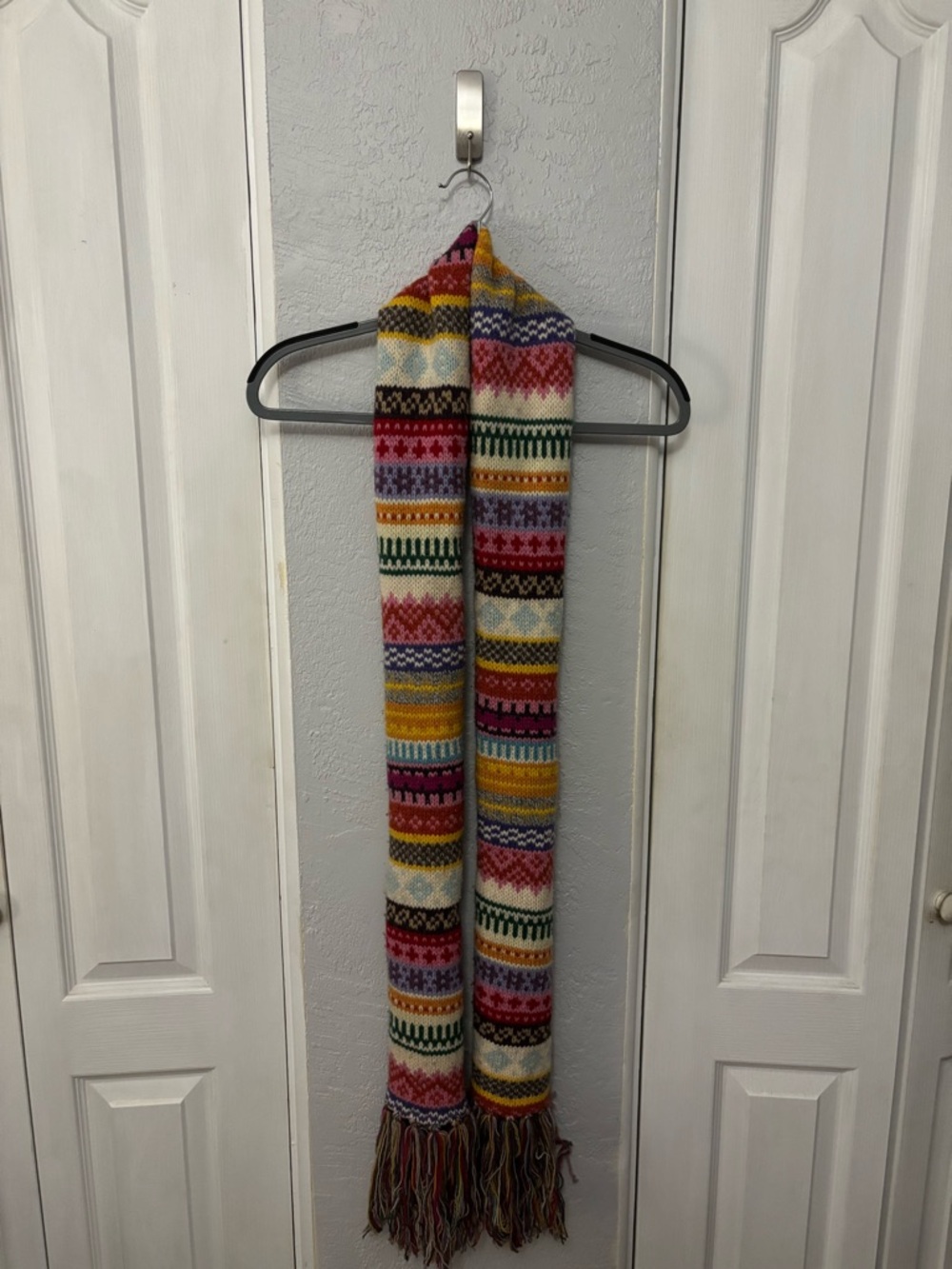 Gap Y2K 2004 Colorful Striped Fair Isle Scarf Fringed 100% Lambswool